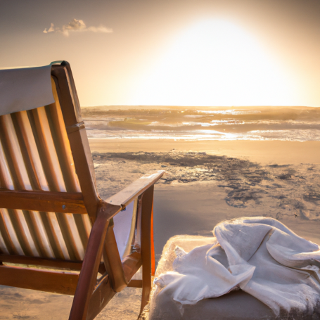 Entspannte Atmosphäre am Strand. Liegestuhl lädt zum Verweilen ein.